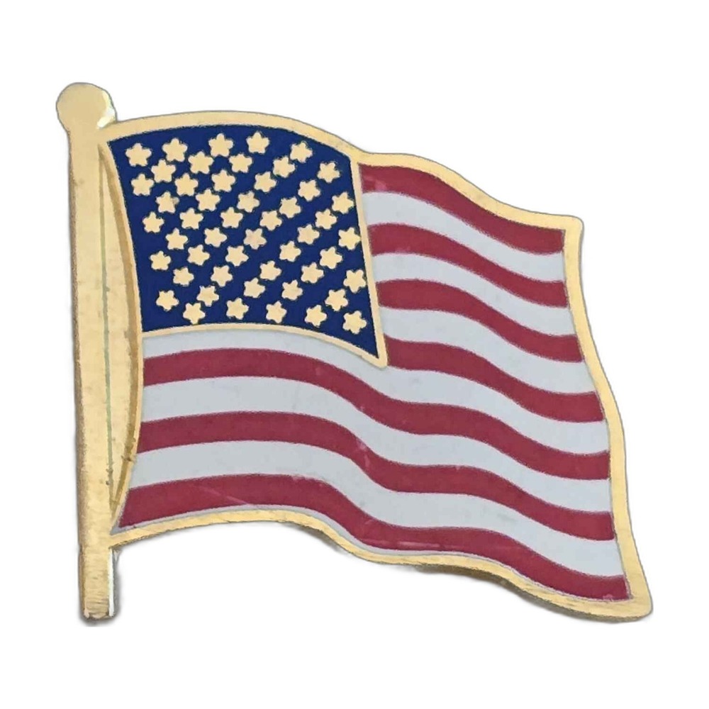 American Flag Waving Stars Stripes Patriotic Gold Tone Lapel Vest Hat‎ Pin I17